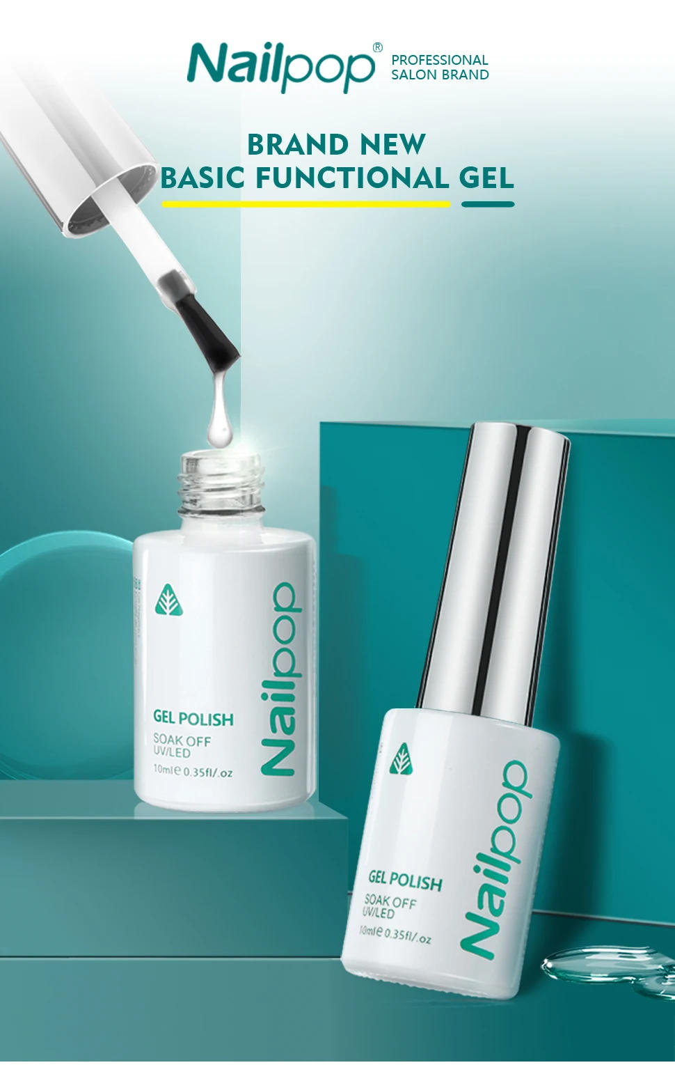 Description Picture 2 of itemNailpop 10ml Rubber Base Gel Top Coat Soak Off UV LED Gel Polish Nail Art Degisn Clear Long Lasting Varnish Nail Function Gel