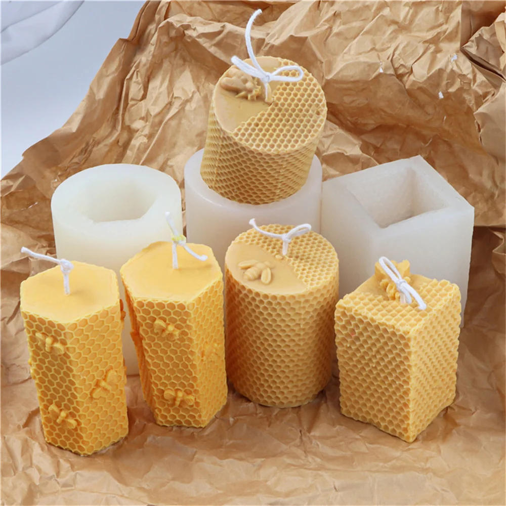 Description Picture 3 of itemDIY Honeycomb Cylinder Candle Silicone Mold 3D Honeycomb Bee House Beeswax Aromatherapy Handmade Soap Plaster Resin Moulds Gifts