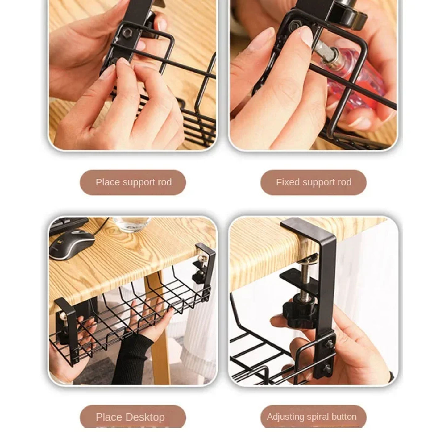 Description Picture 6 of itemUnder Table Storage Rack Metal Cable Management Tray Home Office Desk Wire Organizer No Punching Kitchen Storage Accessories