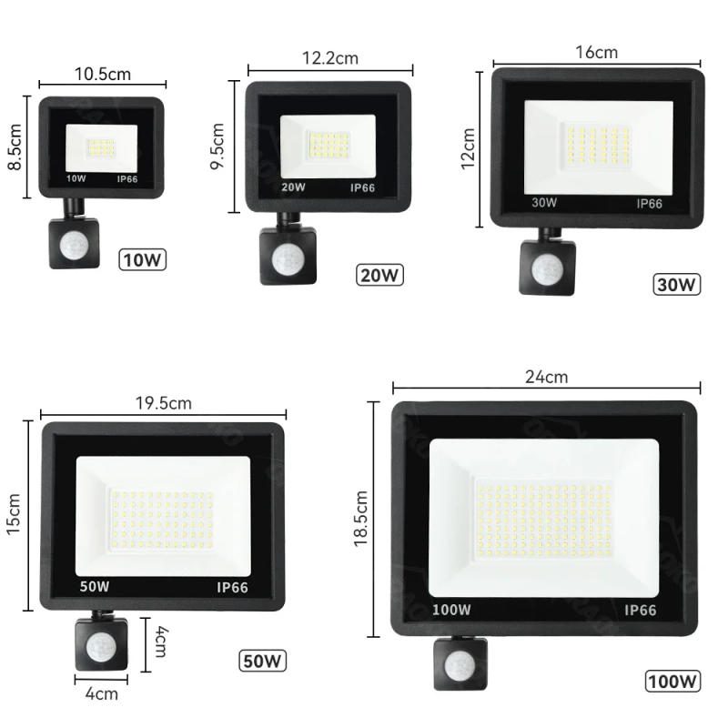 Description Picture 5 of itemLED PIR Motion Sensor Floodlight AC 220V 200W 150W 100W 50W 30W 20W 10W Outdoor IP66 Waterproof LED Spotlight For Garden Square