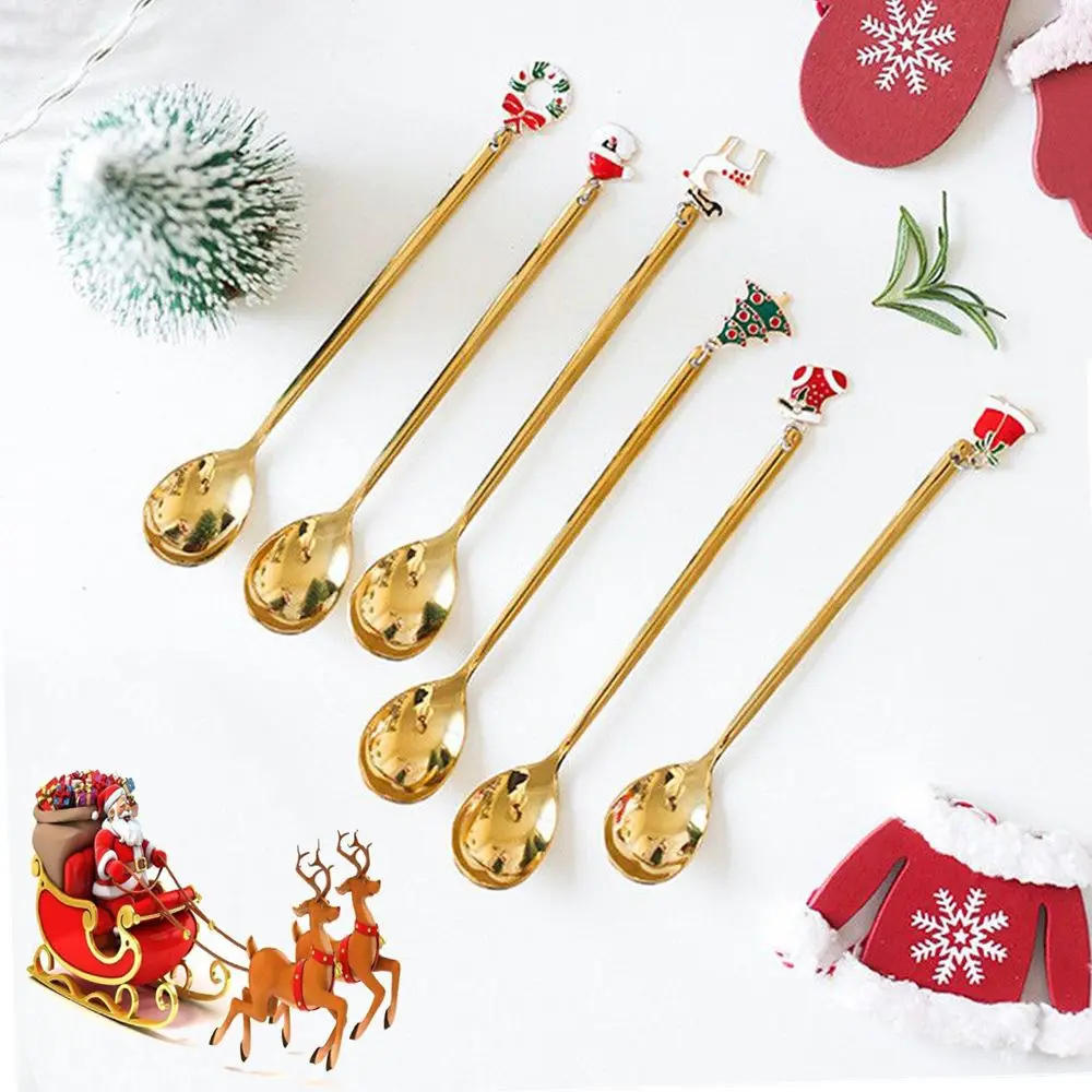 Description Picture 5 of item6PCS Coffee Spoon & Fork Sets Coffee Spoon Creative Dessert Tea Spoon Shovel Christmas Gift BoxStirring Spoon Christmas Gift