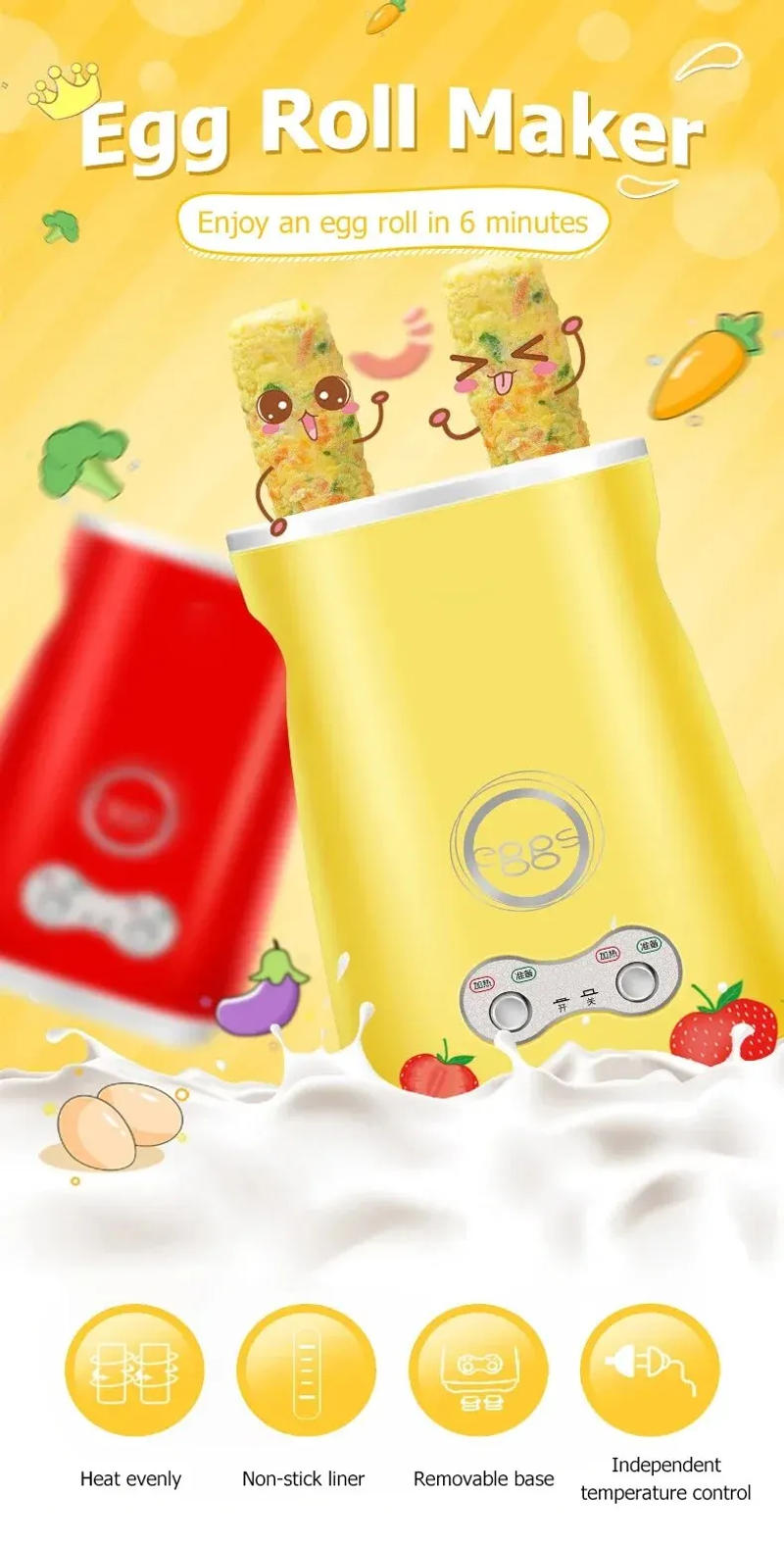 Description Picture 3 of itemAutomatic Rising Sandwich Egg Roll Maker Electric Eggs Boiler Cup DIY Hot Dog Omelette Master Breakfast Sausage Cooking Steamer