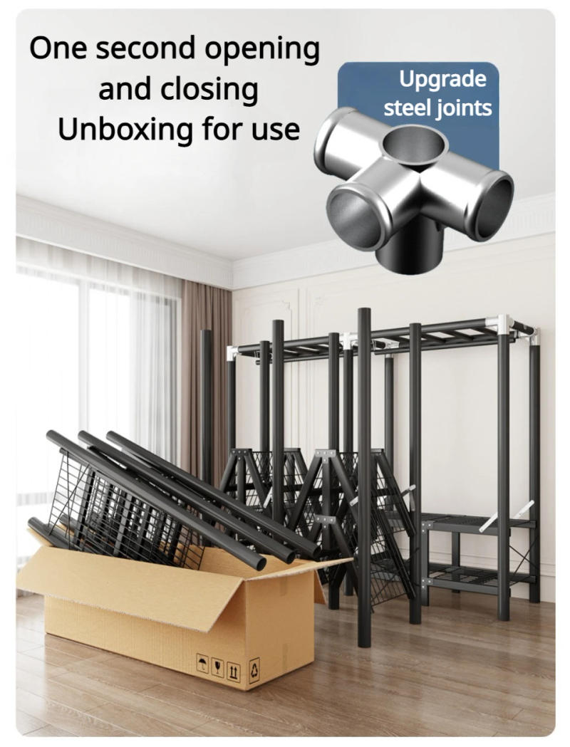 Description Picture 5 of itemInstallation-Free Folding Wardrobe Simple Durable Steel Frame Cloth Wardrobe Bedroom Storage Rack Integrated Household Furniture