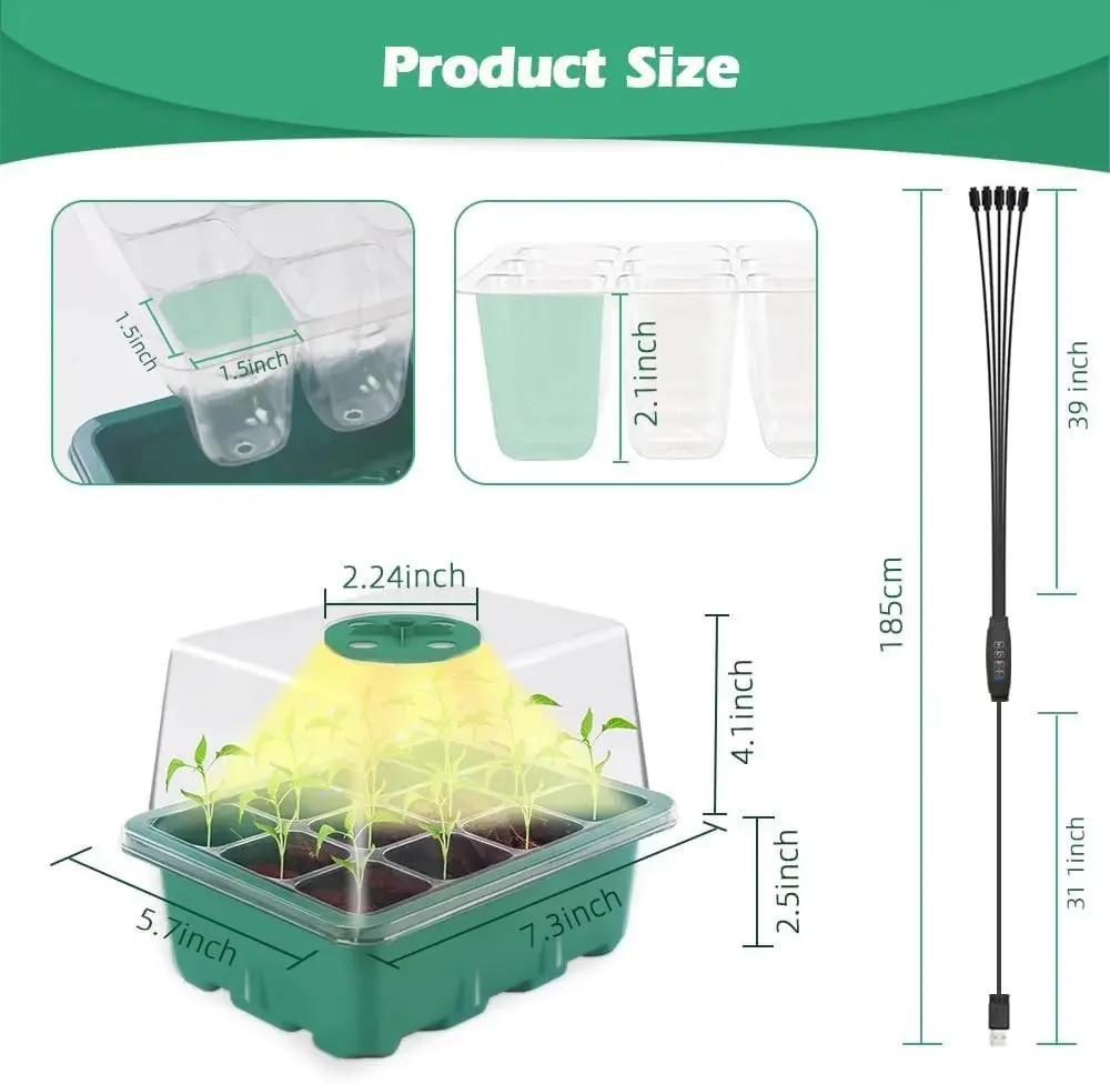 Description Picture 5 of itemLED Nursery Pots With Grow Light Plant Seed Starter Trays Home Greenhouse Growing Lamp with 12 Hole Timer Kit Controller