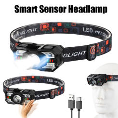 Portable Sensor Headlamp LED Headlight Type-C Rechargeable 5 Lighting Modes Waterproof Head Lantern for Outdoor Camping  Fishing