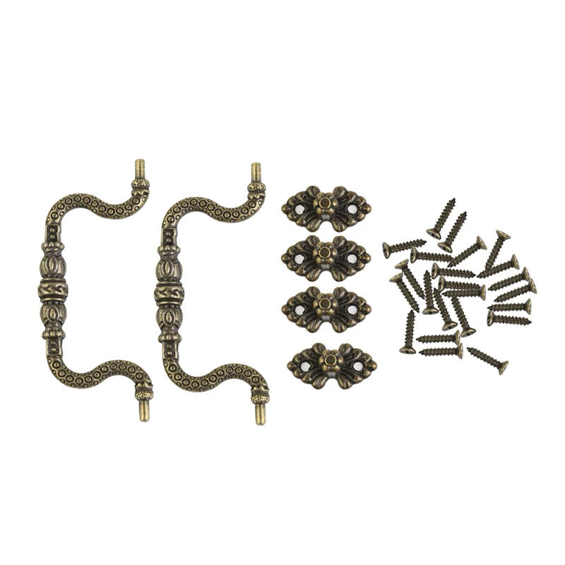 Description Picture 3 of itemSet Pull Handles With Screws Zinc Alloy 2pcs Replacement Retro Tracery Arch Antique Bronze Cabinet Decoration