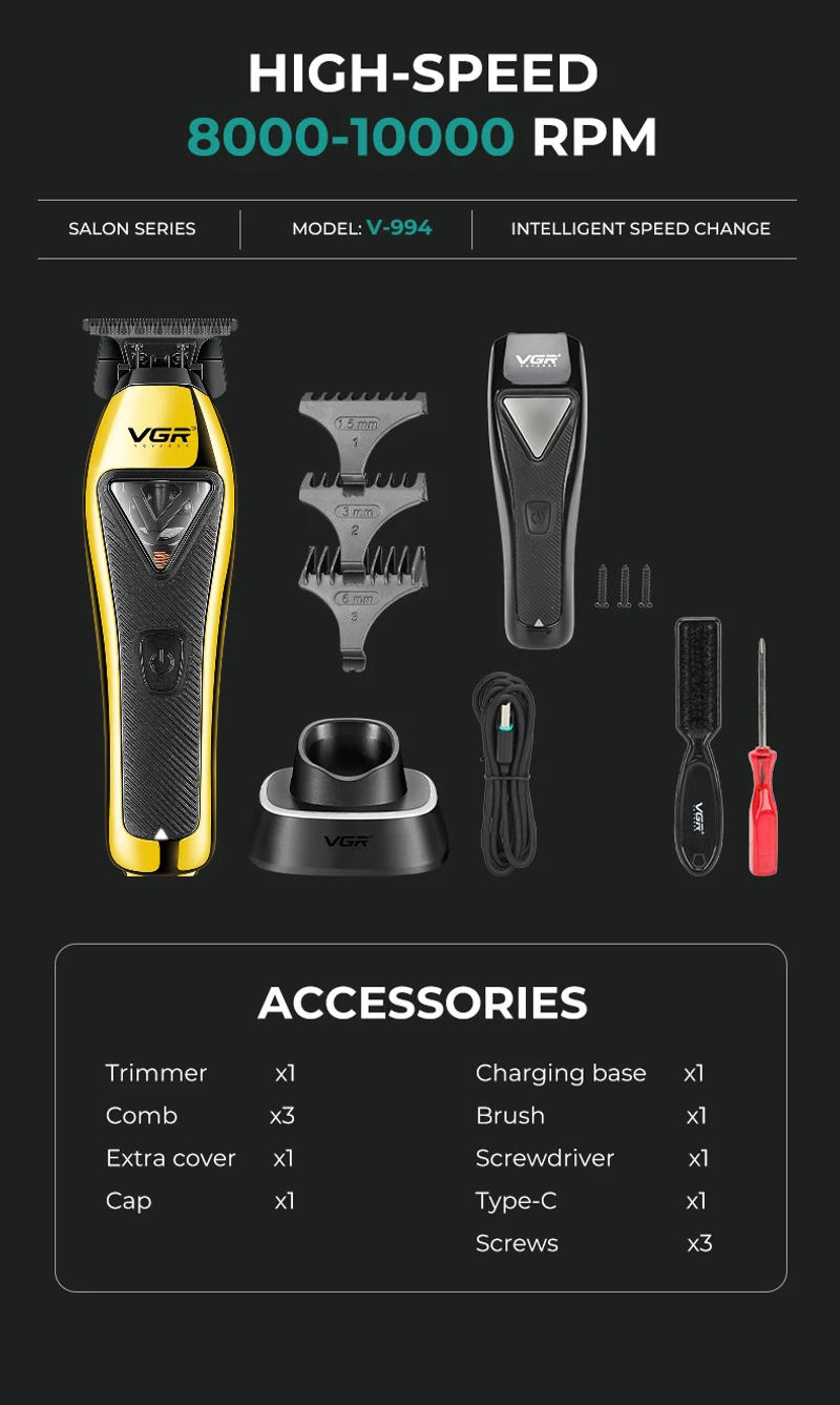 Description Picture 4 of itemVGR Hair Trimmer Professional Barber Clippers 10000 RPM Hair Cutting Machine Vector Motor Trimmers Haircut Trimmer for Men V-994