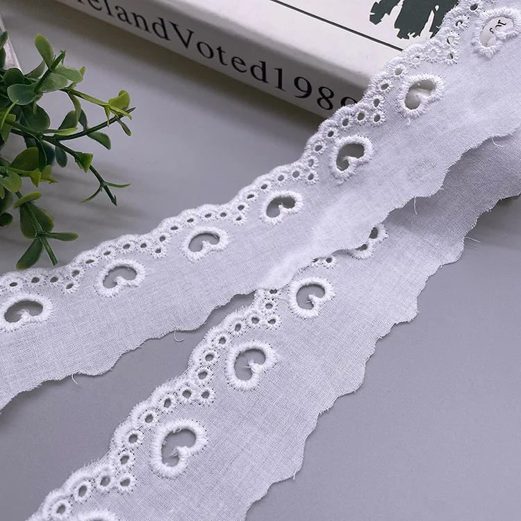 Description Picture 5 of item1Meter Hollow Love Heart Floral Embroidery White Cotton Lace Ribbon DIY Apparel Sewing & Fabric
