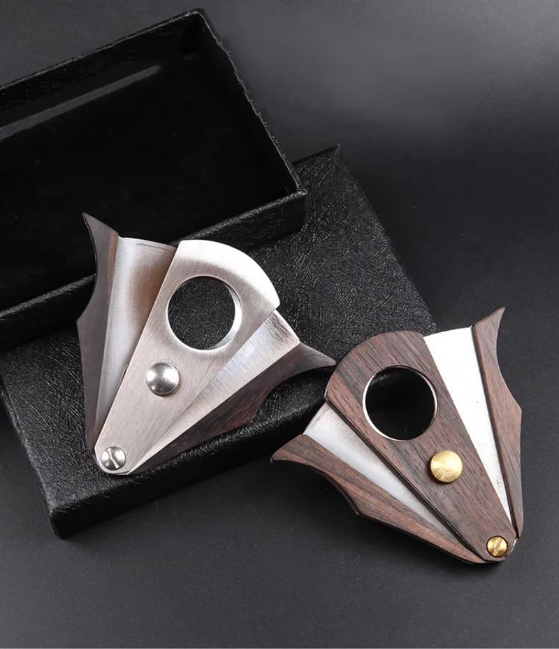 Description Picture 2 of itemDouble Blade Guillotine Cigar Cutter Stainless Steel With Wood Grain Luxury Cigar Accessories Cool Gadget Gift For Men