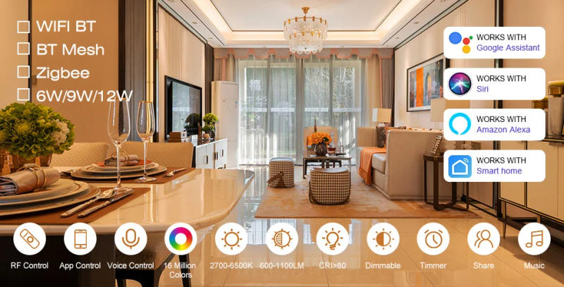 Description Picture 2 of item10P ZigBee 3.0 Smart Ceiling Lamp RGBCCT Pro 6W/9W/12W Downlight Works with BT Mesh Alexa Echo Plus SmartThings App/Voice/Remote