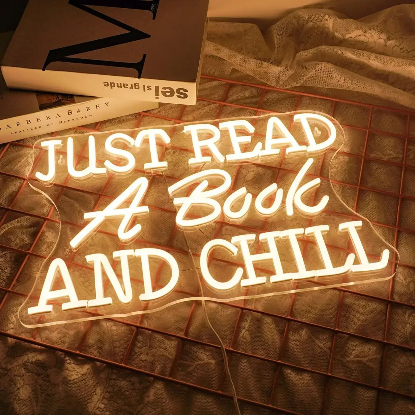Description Picture 3 of itemJust Read A Book and Chill Neon Signs for Wall Decor, Classroom Neon LED Light Signs for Classroom Study Bedroom Bar Wall Decor