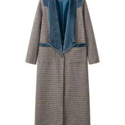 IEQJ Color Block Plaid Women's Woolen Coats Lapel Long Sleeve Single Button Loose Elegant Coat Female Autumn 2025 New 3WM1920