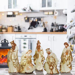 5 Pcs/set Birth of Jesus Nativity Manger Set Christmas Holy Family Crafts Statue  Resin Holy Family Table Ornaments ﻿