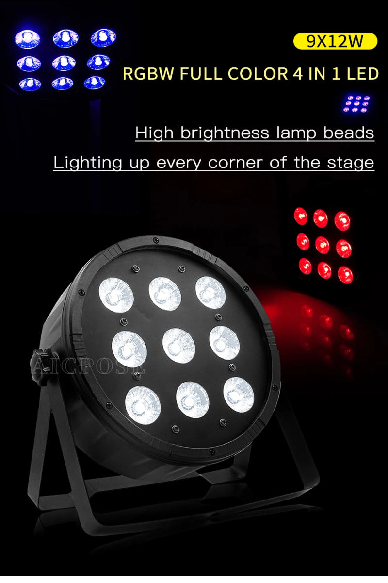 Description Picture 2 of item4Pcs/Lots 9x12W RGBW 4 in 1 LED Par Light DMX512 Control DJ Disco Stage Light Party Bar Wedding Stage Lighting