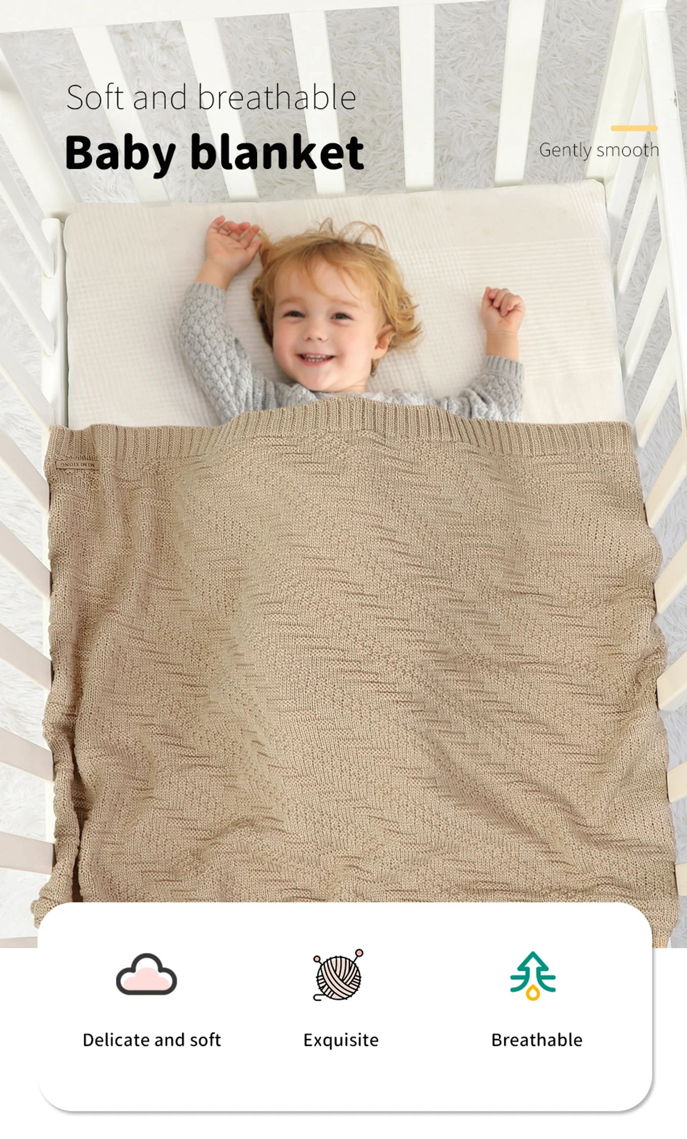 Description Picture 2 of itemNewborn Baby Blankets Knitted Infant Kids Boys Month Swaddle Wrap Sleepsack for Stroller Bassinet 100*80cm Toddler Girl Play Mat