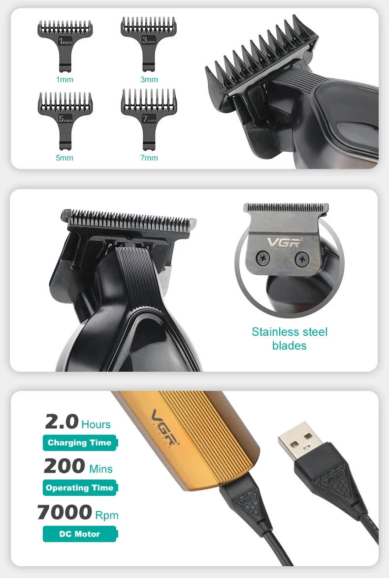 Description Picture 6 of itemVGR Hair Clipper Rechargeable Hair Trimmer Professional Hair Cutting Machine Cordless Barber Plastic Trimmer for Men V-921