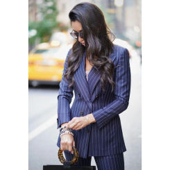 Cool Slim Blue Stripe Women Suit Pants Sets 2 Pcs Blazer Pants Double Breasted Evening Party Tailore-Made Formal Mother Dress