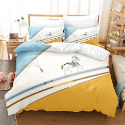 Luxury Plaid Geometric Horse Print Bedding Set Modern Concise Duvet Cover with Pillowcases Queen King Size Bedroom Decor for Kid