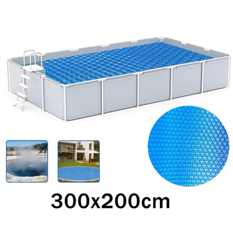 Description Picture 5 of item1pc Blue Swimming Pool Heater Solar Tarpaulin Dust Cover Insulation Film Maintaining Pool Temperature Outdoor Swimming Pool Tool