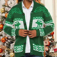2024 Autumn Winter Men's Christmas Cardigan Xmas Sweaters Jumper Man Reindeer Snowflake Lapel Knitted Sweatercoat Casual Jacket
