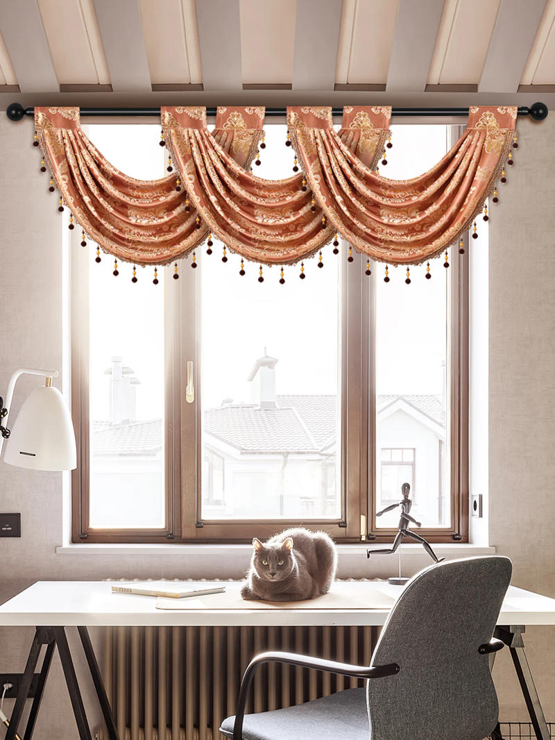 Description Picture 6 of item1PC Gold Geometric Pattern Curtain Valance,European Luxury Style Wave Valance for the Window and Door Decor,Rod Pocket