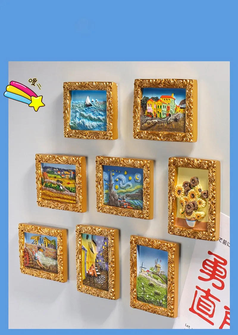 Description Picture 4 of item3D Vincent Van Gogh Painting Fridge Magnets Creative Fridgerator Door Decorations Pretty Artwork Stickers