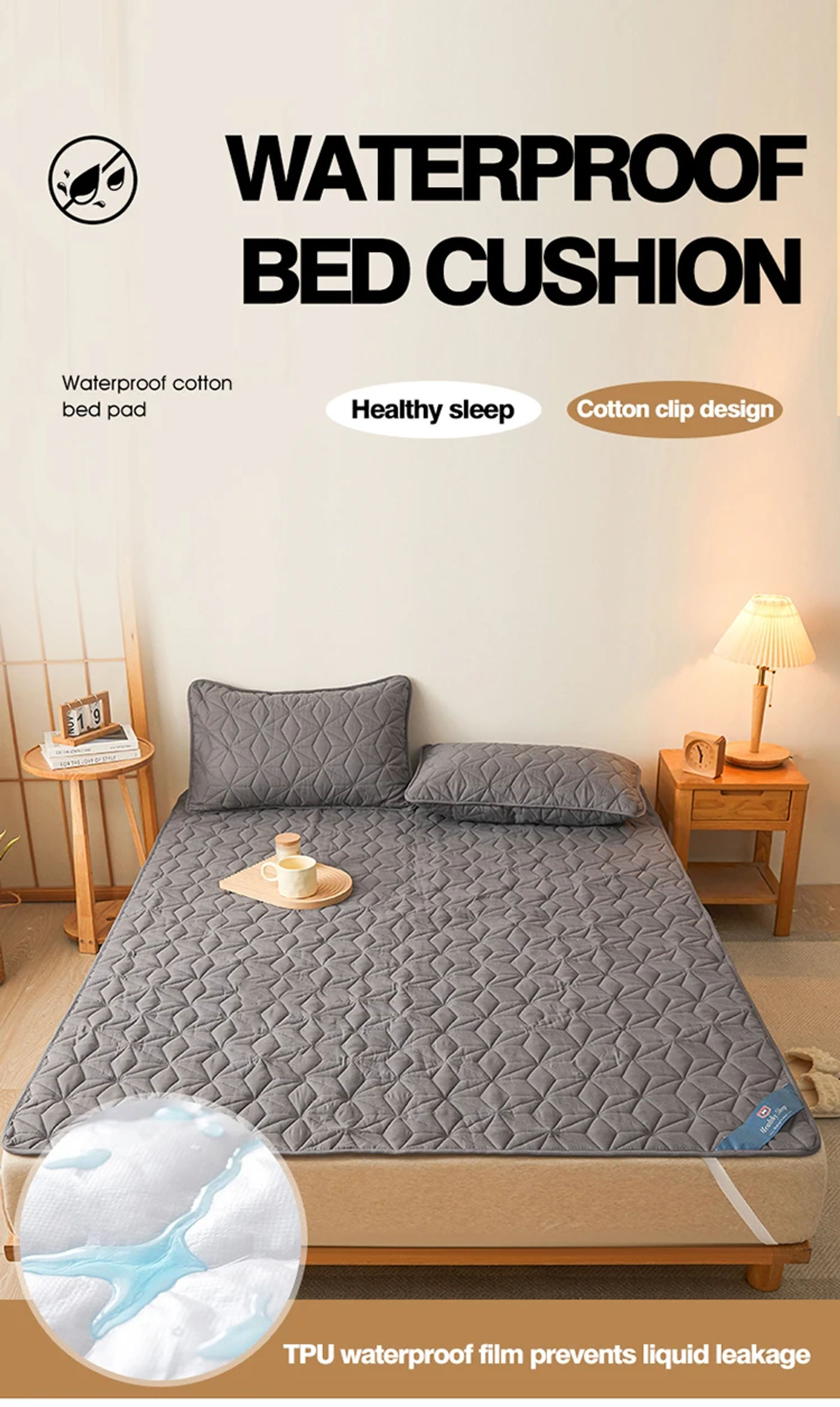 Description Picture 2 of itemWaterproof Mattress Topper with Elastic Band Quilted Protector Pad Bedspread Winter Mattress Cover for Single/Double Bed 140/160