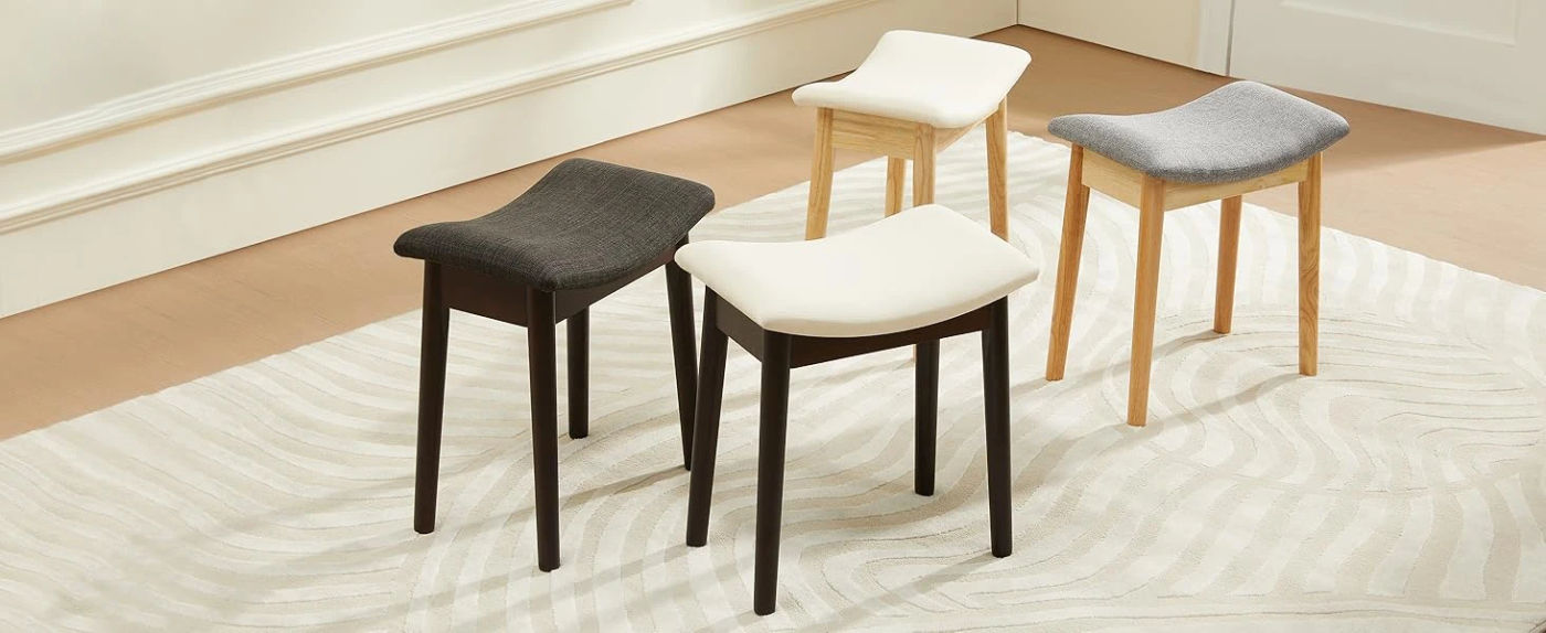 Description Picture 3 of itemVanity Stool Vanity Chair 18 Inch-  Stool Chair Wood Legs, Modern Piano Bench Makeup and Foot Stool for Bedroom.