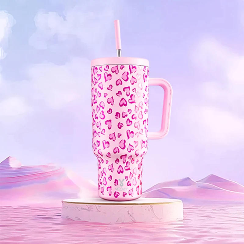 Description Picture 6 of itemMeoky 40oz Cup Large Capacity Water Bottle Various Styles Pink White Vacuum Cup Stainless Steel Juice Milk Tea Car Mugs Gifts