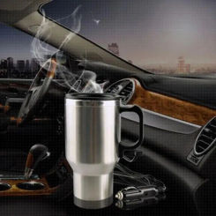 450ml Travel Electric Kettle by Cigarette Lighter Plug Stainless Steel Heated Thermos Mug 12V for Heating Water Coffee Milk Tea
