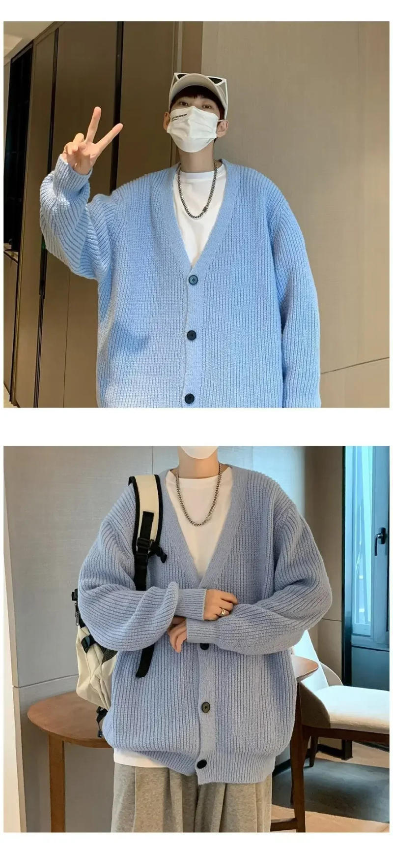 Description Picture 3 of itemTrendy Knitted Cardigan Unique Men's Casual Outerwear V-neck Pullover Sweater Autumn/winter Style Korean Fashion 2022 New