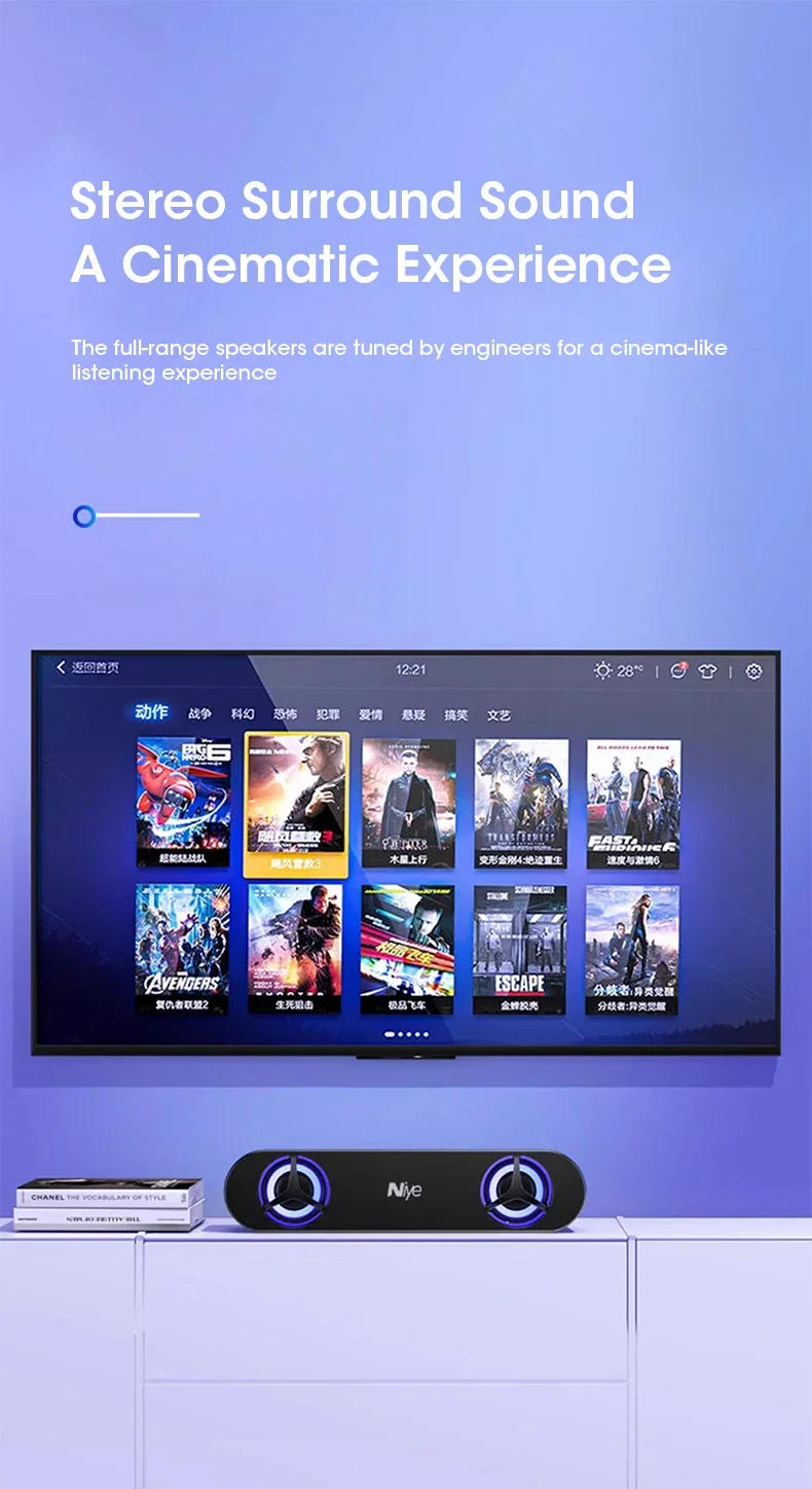 Description Picture 4 of itemNiye Wired 4D Surround Soundbar With RGB Light Speakers Computer Stereo Bass Subwoofer Speaker for Laptop PC Home Theater