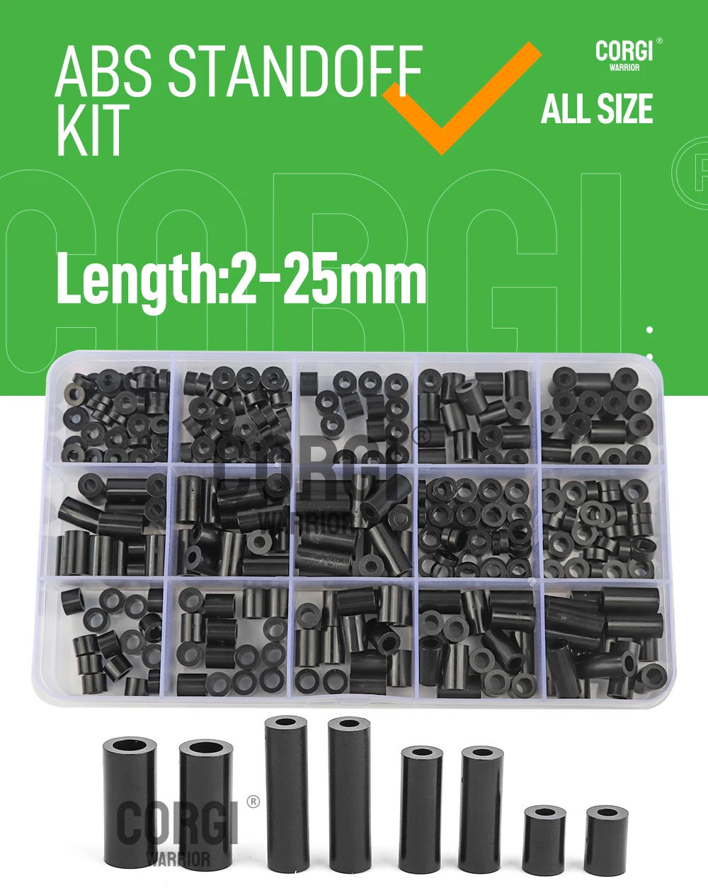 Description Picture 2 of itemNylon Round Spacer Standoff Screws Nut Assortment Kit PA66 PlasticOD 7/11/14mm Black Spacers Unthreaded for M3 M4 M6 M8 Screw