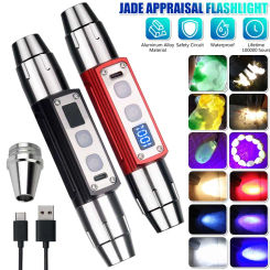 Double Head Jade Identification Flashlight Rechargeable 365/395NM LED Torch 6 Light Source Lamp Jewelry Gems Detector UV Light
