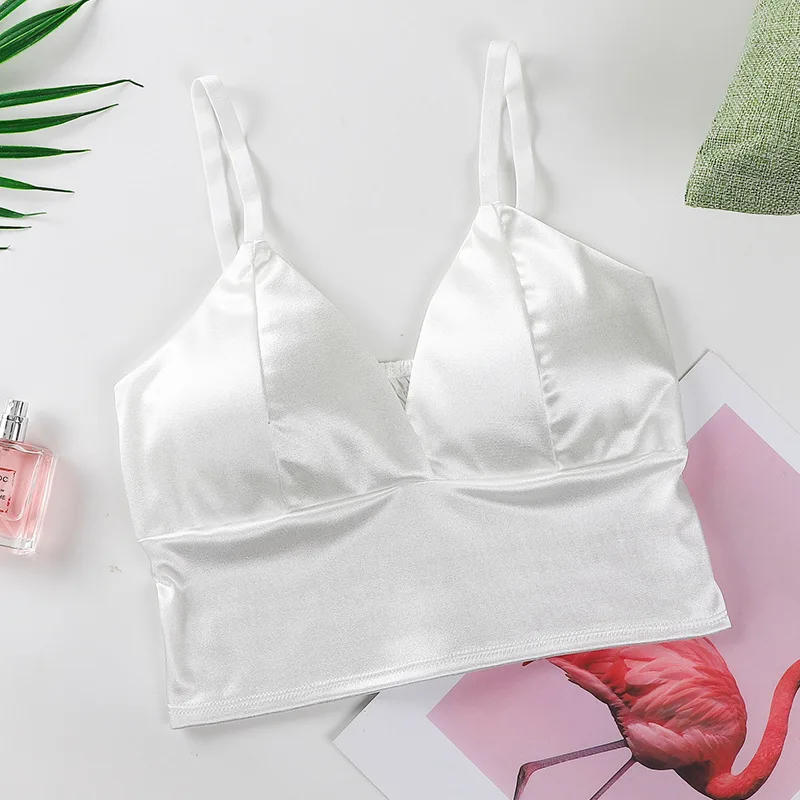 Description Picture 4 of itemWomen's Tube Top Silk Comfortable Crop Top Sexy Camisole Wireless Summer V-Neck Sleeveless Underwear