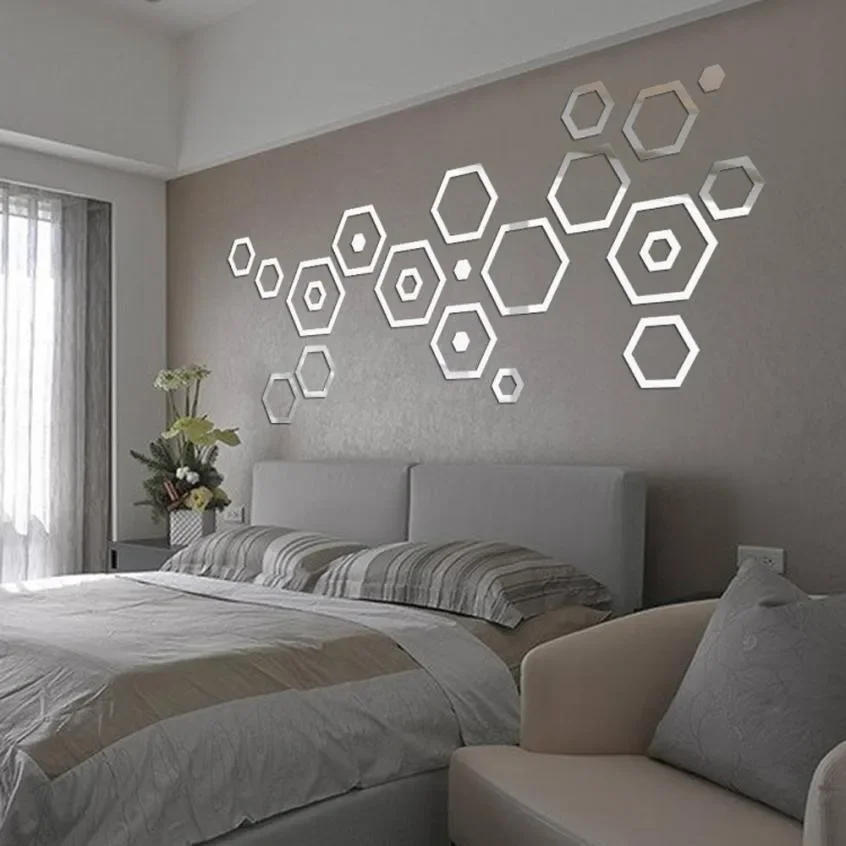 Description Picture 4 of item24pcs Hexagon 3D Mirror Wall Stickers Bedroom Creative Self adhesive Decoration Honey comb Waterproof Stickers Home decor