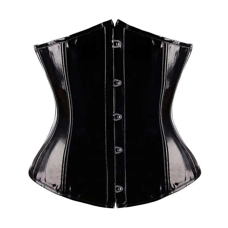 Description Picture 3 of itemBlack Glossy PVC Leather Corset Underbust Bustier Top Sexy Women Waist Cincher Punk Lingerie Shape Body Belt Plus Size Costume