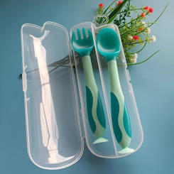 2pcs Baby Spoon Fork Set with Portable Box, Heat Sensitive Cutlery, Bendable Feeding Spoon Fork Set with Suction Cup
