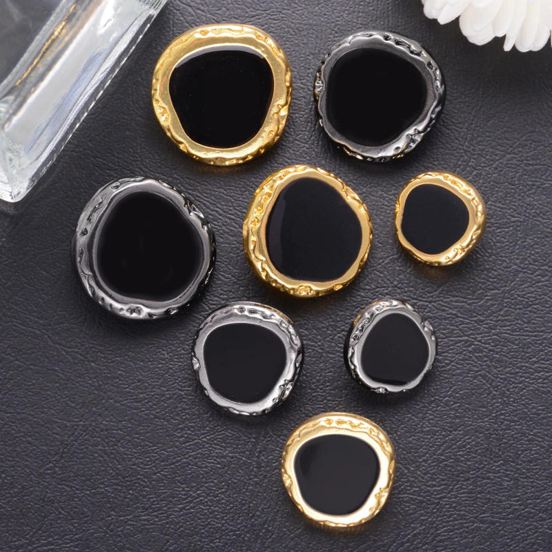 Description Picture 2 of item5pcs 15/18/21/23mm Black Resin Irregular Metal Buttons Of Fur Coat Shirts Sweater Clothing Decorative Hand DIY Sewing Buttons