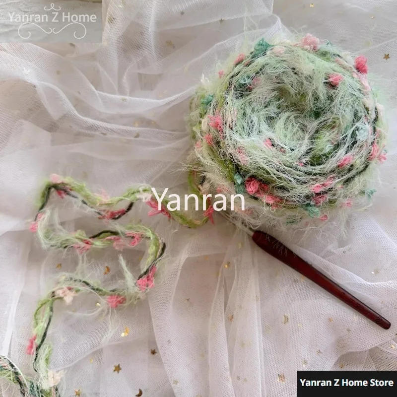 Description Picture 5 of item50g Garden Series Hand Mixed Knitting Yarn Green Flower Thread Handmade Crochet Stick Needle Woven Bag Hair Loop Yarn Gift Decor