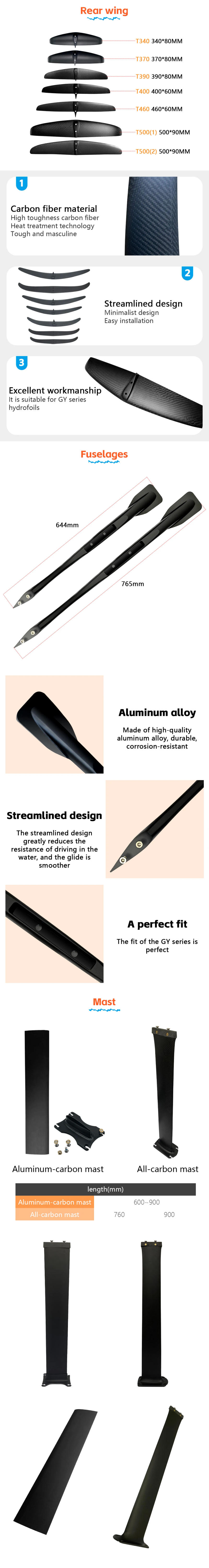 Description Picture 6 of itemHydrofoil Kitesurfing Carbon Fiber Hydrofoil GY-1310 with Large Blade 2100 sq cm 75 90 cm Aluminum Mast for Primary Surfing