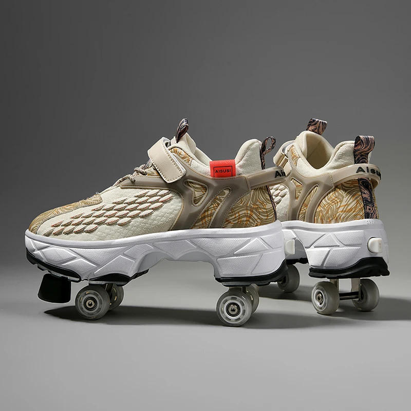 Description Picture 4 of itemPu Leather Four-Wheel Roller Skate Shoes Casual Deformation Parkour Sneakers For Rounds Adult Kids Of Running Sport Shoes