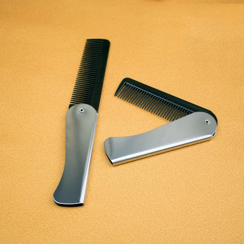 Description Picture 2 of itemFolding Stainless Steel Comb Portable Men Oil Head Moustache Beard Brush Comb Women Beauty Pocket Clip Salon Styling Accessories