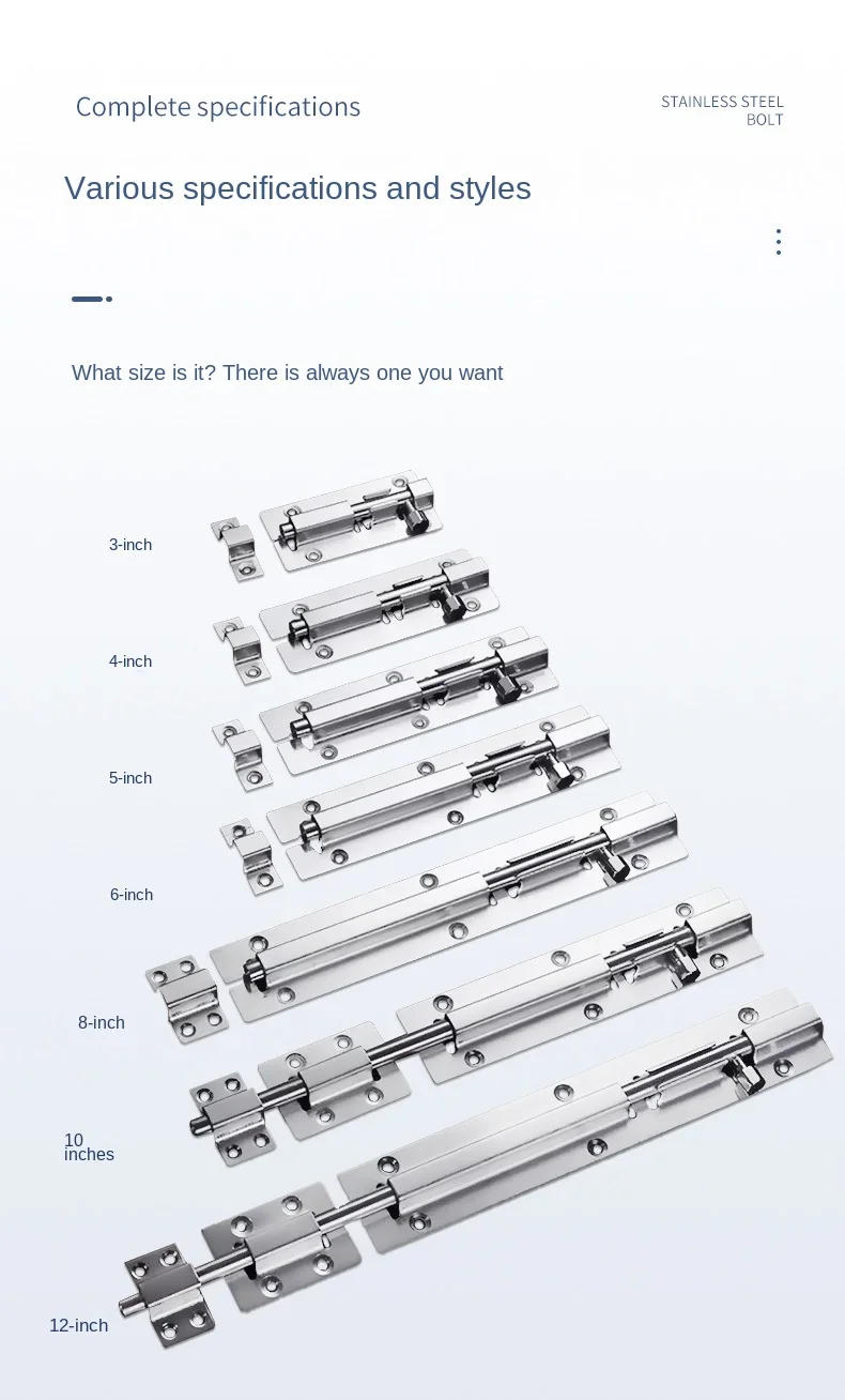 Description Picture 6 of itemBarrel Bolt  2/3/4/5/6/8 Inch Stainless Steel Door Latch Hardware for Home Hardware Gate Safety Door Bolt Latch Lock