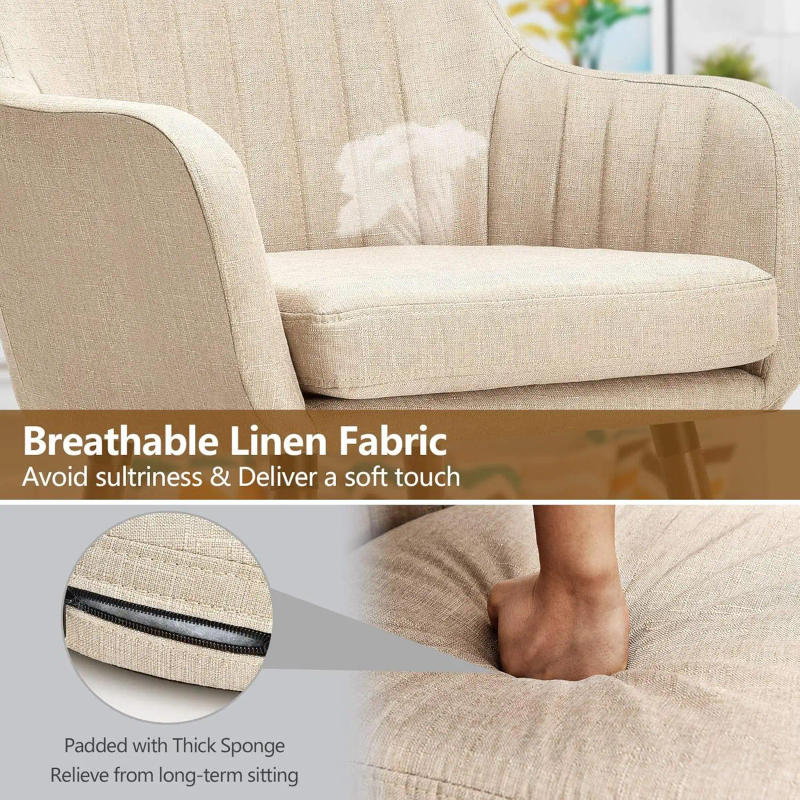 Description Picture 5 of itemSet of 4 Fabric Dining Chairs Accent Upholstered Arm Chair w/Wood Legs Thick Sponge Seat Non-Slipping Pad Modern Leisure Chair