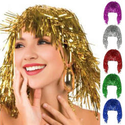 Disco Wig Foil Tinsel Shiny Party Wig Adults Metallic Cosplay Supplies Funny Costume Cosplay Shiny Hat Metallic Hair Accessories