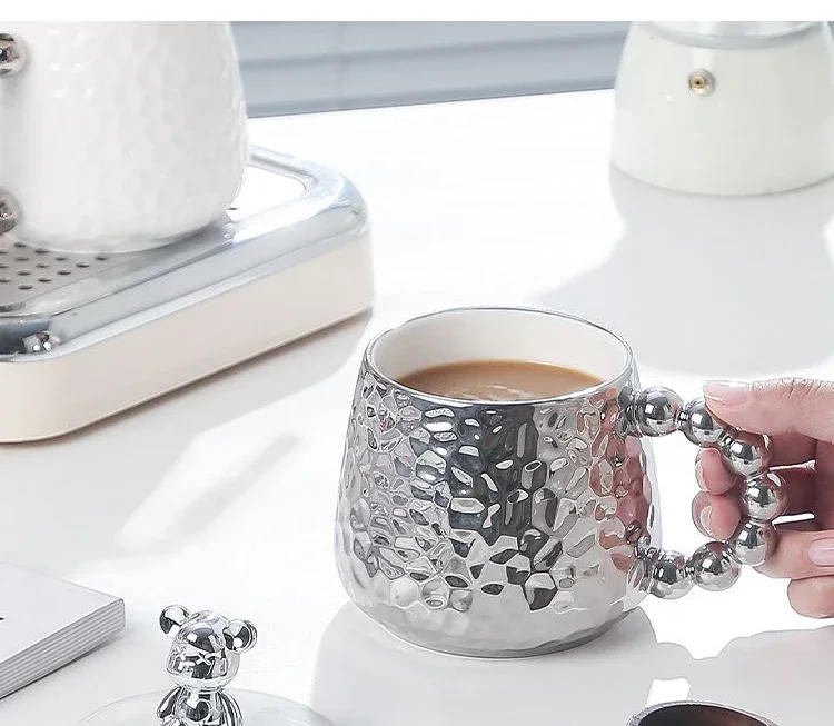 Description Picture 3 of itemEuropean Style Couple Ceramic Coffee Cup Galvanized Silver Bear Mug Gift Office Teacup Living Room Breakfast Mug Home Decoration