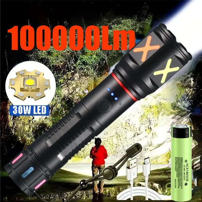 Description Picture 2 of itemStrong Power White Laser Led Flashlights Tactical Emergency Spotlights Telescopic Zoom Type C Rechargeable Camping Torch