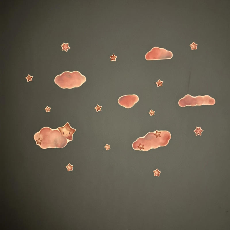 Description Picture 5 of itemClouds Stars Glowing Pink Blue Wall Stickers for Kids Girls Room Home Decor Glow in the Dark Fluorescent Light Switch Stickers