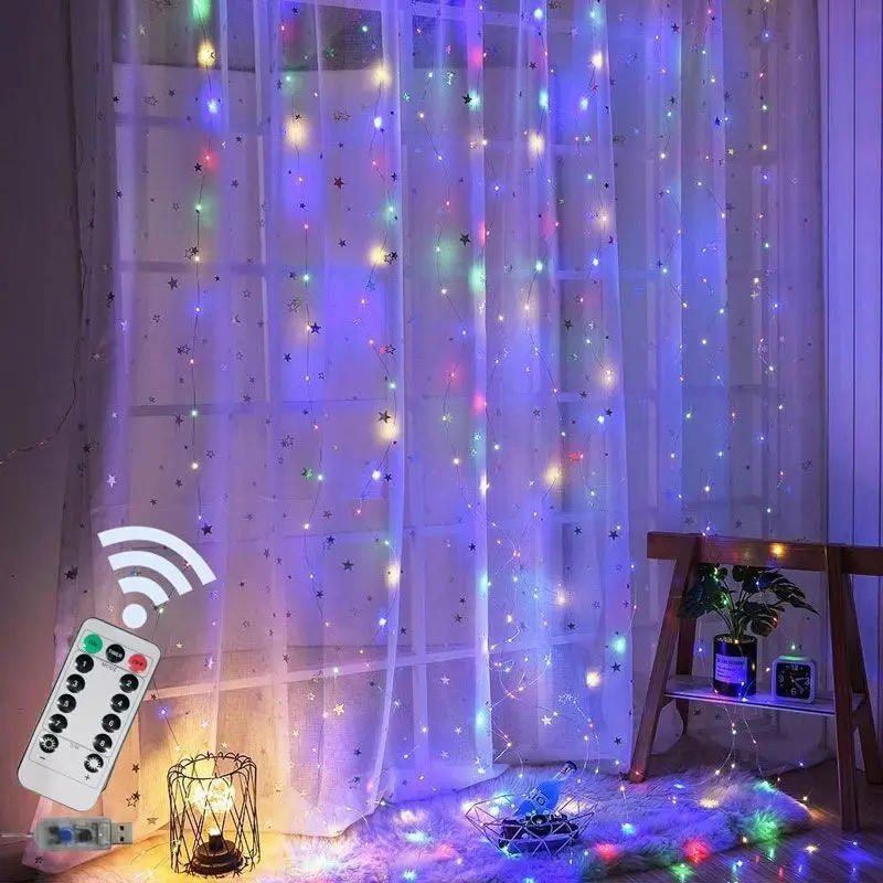 Description Picture 2 of itemLED Curtain Lights Warm Fairy String Lights Festival Lighting Rainbow Window Lamp Home Bedroom Wedding Christmas Decoration